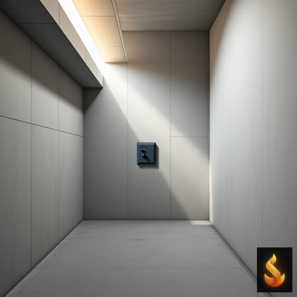An industrial circuit breaker switch on a minimalist concrete wall, representing the protective shutdown mechanism of emotional blunting.